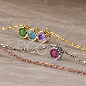 Birthstone Necklace * Personalized Family Birthstone Gifts * Dainty Necklace * Tiny Unique Silver Necklace *  Mothers Necklace Gift * J008