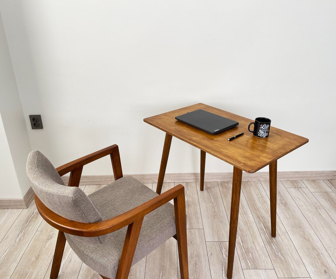 Wooden Rectangle Computer Desk Table, Rustic Laptop Furniture, Narrow ...