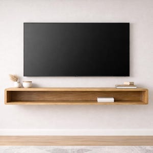 Floating Oak TV Stand — Solid Wood Media Console for Minimalist Living Room