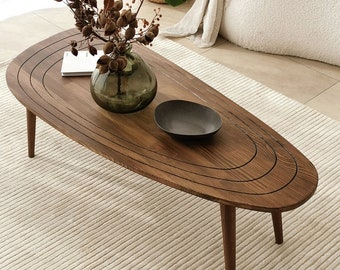 Wooden Oval Coffee Table, Mid Century Modern End Table, Living Room Coffee Table, Low Center Table