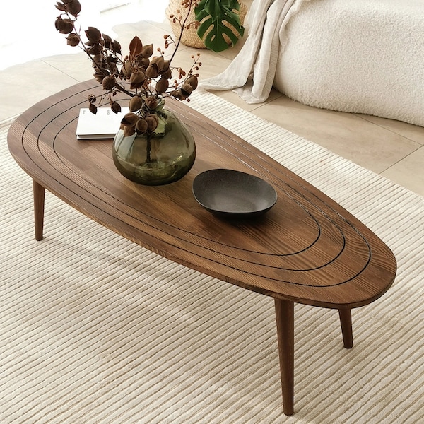 Table basse ovale en bois, table de bout moderne du milieu du siècle, table basse de salon, table basse centrale