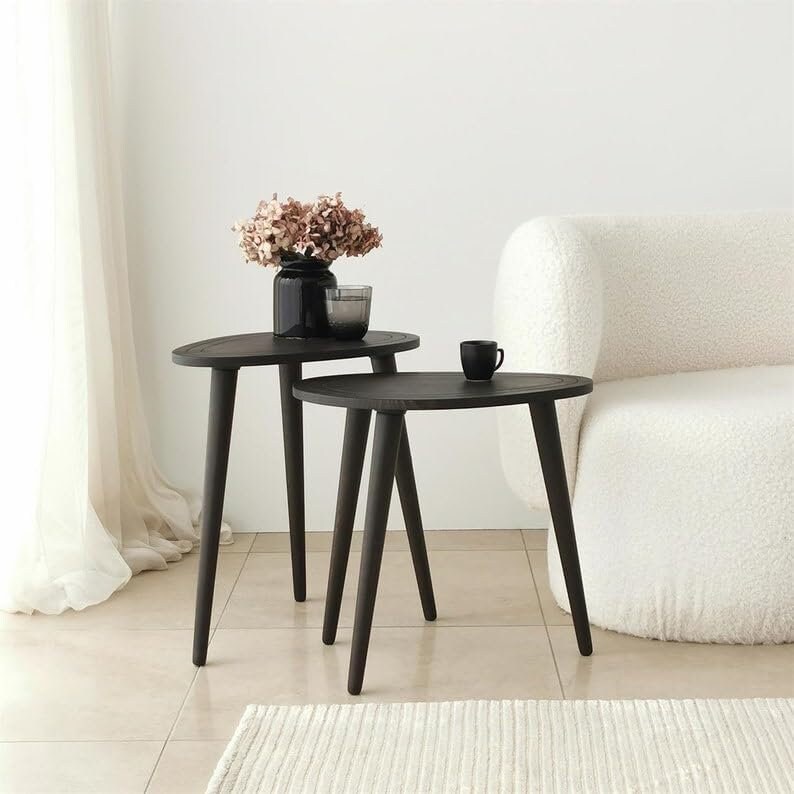 Wooden Oval Coffee Table, Mid Century Modern End Table, Living Room