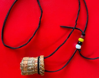 Woven Cedar bark, soft rush and lemongrass necklace pouch