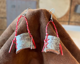 Red Cedar branch folded bark basket earrings