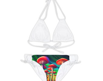 Shroomin String Bikini Set (AOP), Bikini mit psychedelischem Pilzmuster