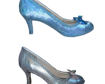 Cinderella heels, Available in blue or silver