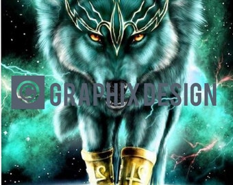 Lobo de color verde con detalles dorados Diseño de sublimación PNG