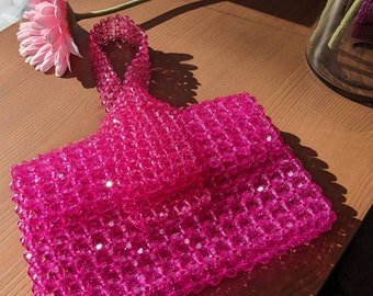 Pink Beaded Bag| Hot Pink Handbag| Evening Bag|Sparkly Bag| Wedding Guest Bag| Elegant Evening Bag