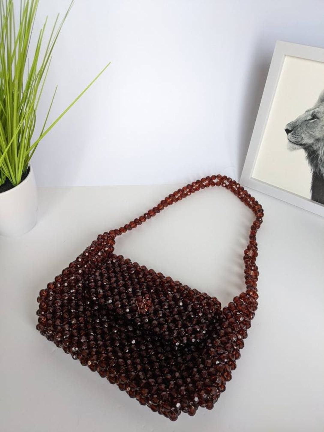 Brown Beaded Bag Coffee Brown Bead Bag Sparkly Shoulder - Etsy