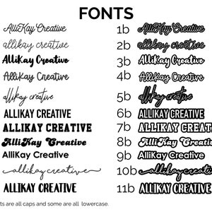 Puede incluir: Un fondo blanco con texto negro que muestra diferentes estilos de fuente de la frase "Allikay Creative". El texto se muestra en may&uacute;sculas, min&uacute;sculas y una combinaci&oacute;n de ambas. El texto est&aacute; en diferentes tama&ntilde;os y estilos, incluyendo negrita, cursiva y cursiva.