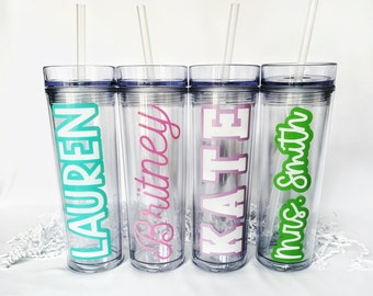 Skinny Clear Tumbler Cup personalizado con paja: viaje de niñas, vacaciones, despedida de soltera, viaje a la playa, regalo de anfitriona, regalo de maestro
