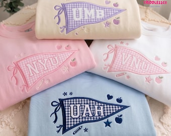 Embroidered Varsity College Sweatshirt, Gingham Applique Tee