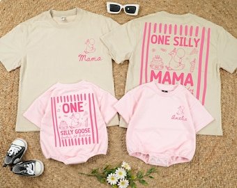 Personalized One Silly Goose Birthday Matching Family Shirt, Striped Goose 1st Birthday Girl Outfit, One Silly Mama Dada, Silly Goose Party