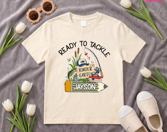 Personalized Ready To Tackle Kindergarten Shirt, Fishing Toddler Tee, Back To School Boys Shirt, Fishing First Day of Kindergarten Gift