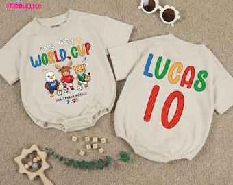 Personalized My First WC Baby Romper, World Soccer Baby Bodysuit, Football Fan Baby Outfit, Soccer Mascots Kids Shirt, Soccer 2026 Shirt
