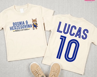 Personalized Bosnia & Herzegovina Soccer World Shirt, 2026 WC Bosnia Mascot Shirt, Bosnia Football Fan Kids Tee, Bosnia Supporters Tee