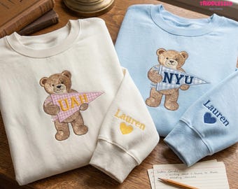 Embroidered Varsity College Flag Sweatshirt, Gingham Applique Tee, University Pennant Shirt, Graduation Student Gift, Game Day Sweater
