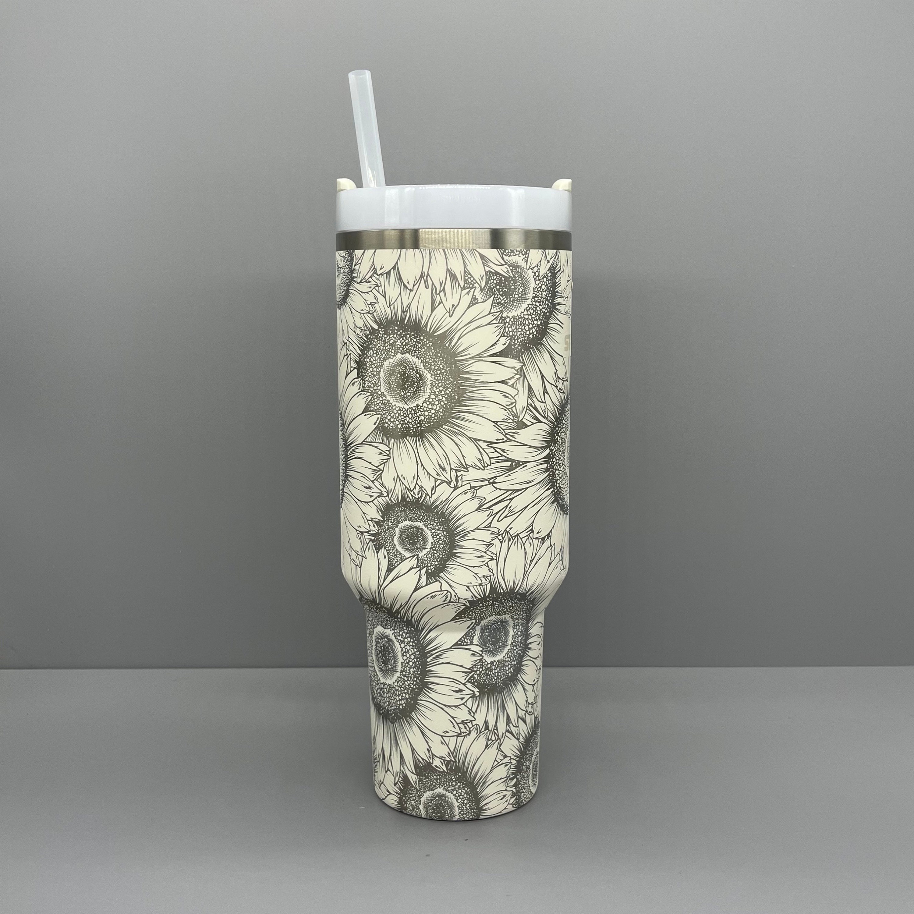 40oz Sunflower Print Stanley Style Cup with Handle - 360 degree engrav –  Wrinkle Dogs