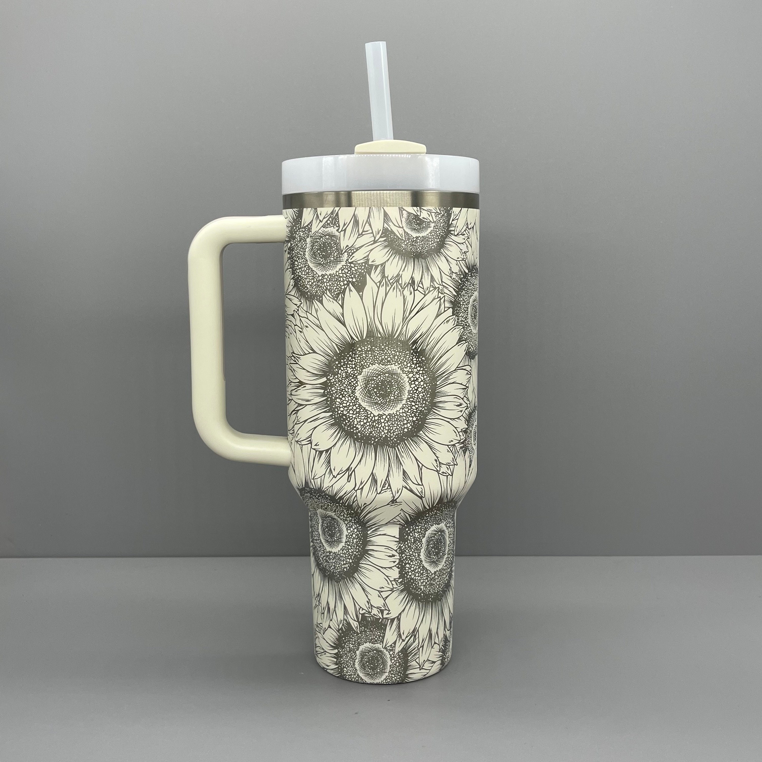 40 oz White Smiley Sunflower Tumbler – All the Things Design