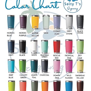 K&ouml;nnte beinhalten: Farbkarte mit 24 verschiedenen Farben von Yeti-Bechern. Die Farben umfassen: Nordisches Blau, Nordisches Lila, Alpengelb, Salbei, Kosmisches Lila, Grauer Stein, Schwarzer Stein, Marineblau, Schwarz, Wei&szlig;, Seegr&uuml;n, Rettungsrot, Tropisches Rosa, Schl&uuml;ssellime, Riffblau, Baldachin gr&uuml;n, Agave-Teal, Kohle, Power Pink, Wilde Blume, Morgengrauen Gelb, Chartreuse, Koralle, Camp Gr&uuml;n, K&ouml;nigskrabbe, Weinrot, Wellenblau und Sumpfbraun.