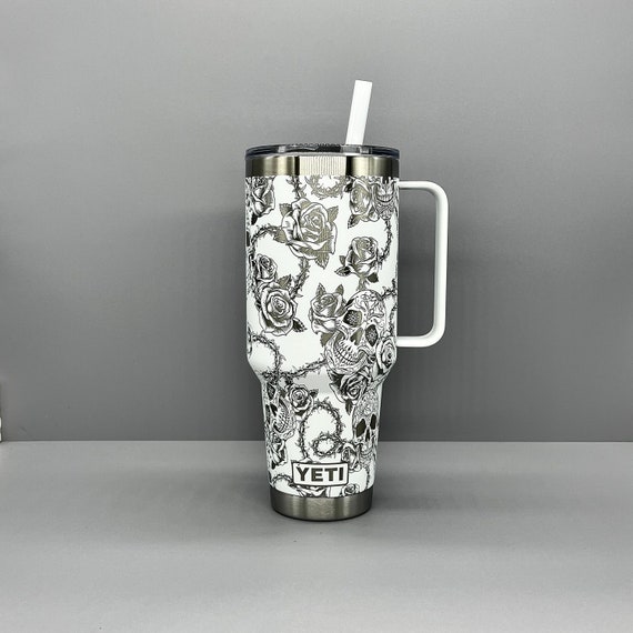 42oz yeti tumbler Roses and Skulls , Laser Yeti Tumbler, gift , Personalized Custom 42oz yeti tumbler, engraved gift, Skull cup, Flower Cup