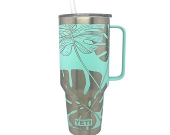 Yeti 42oz Monstera Engraved Tumbler, Laser Engraved Yeti Rambler