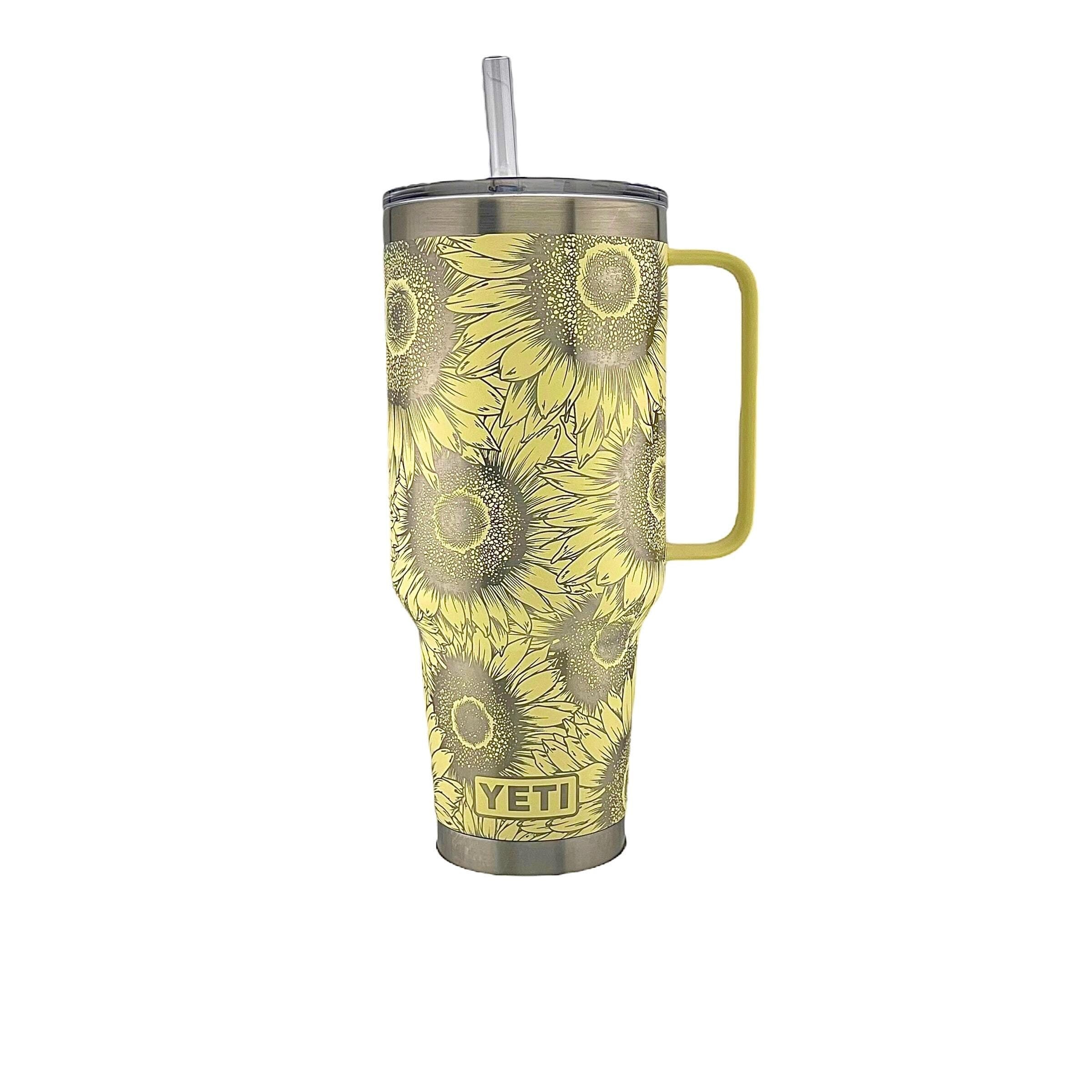 42oz yeti tumbler Sunflower Engraved, Laser Yeti Tumbler sunflower gift, blak and white sunflower, Personalized Custom 42oz yeti tumbler