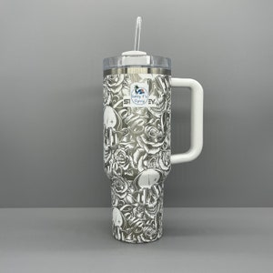 Love, Skull and Roses Engraved Stanley Adventure Quencher 40oz tumbler