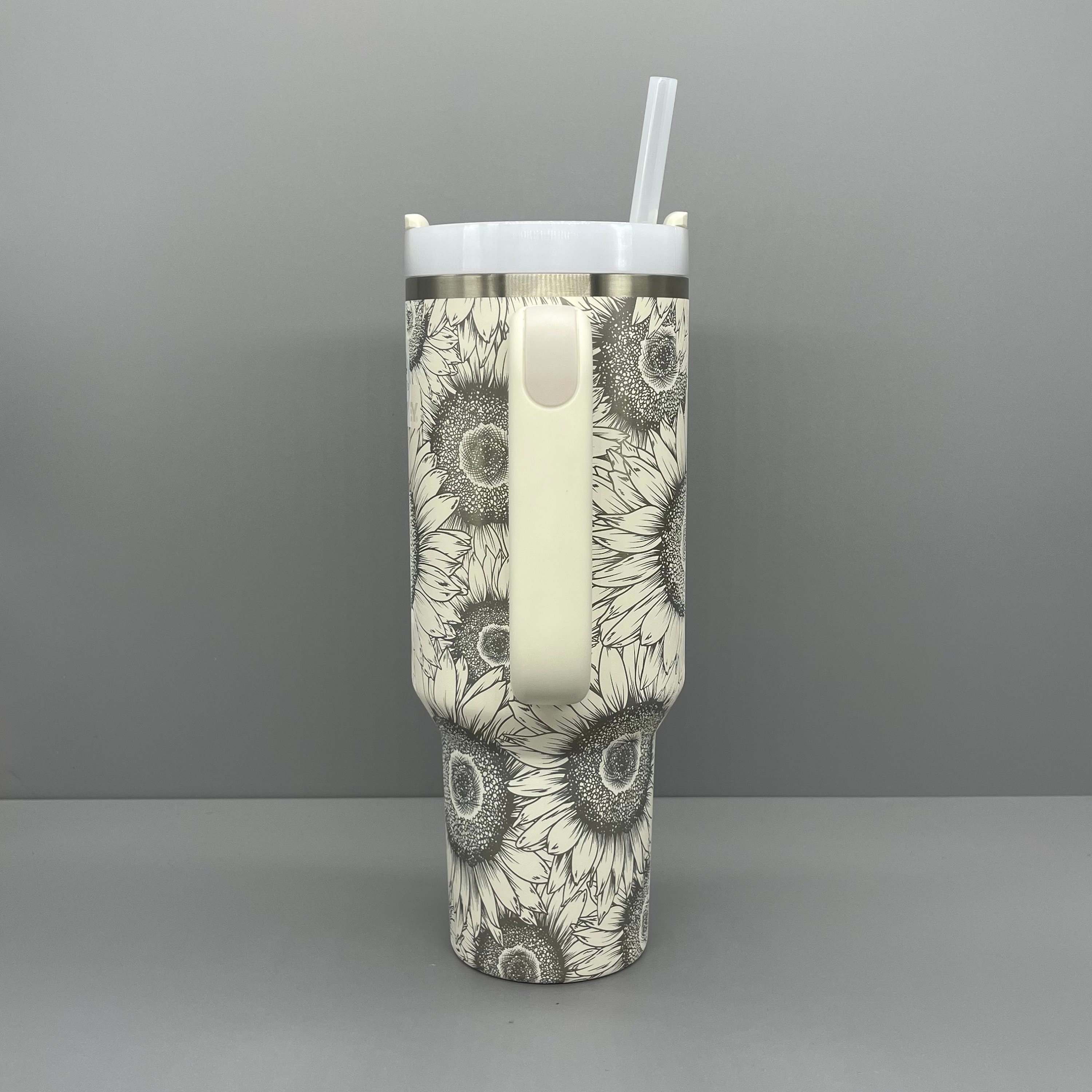 40oz Sunflower Print Stanley Style Cup with Handle - 360 degree engrav –  Wrinkle Dogs