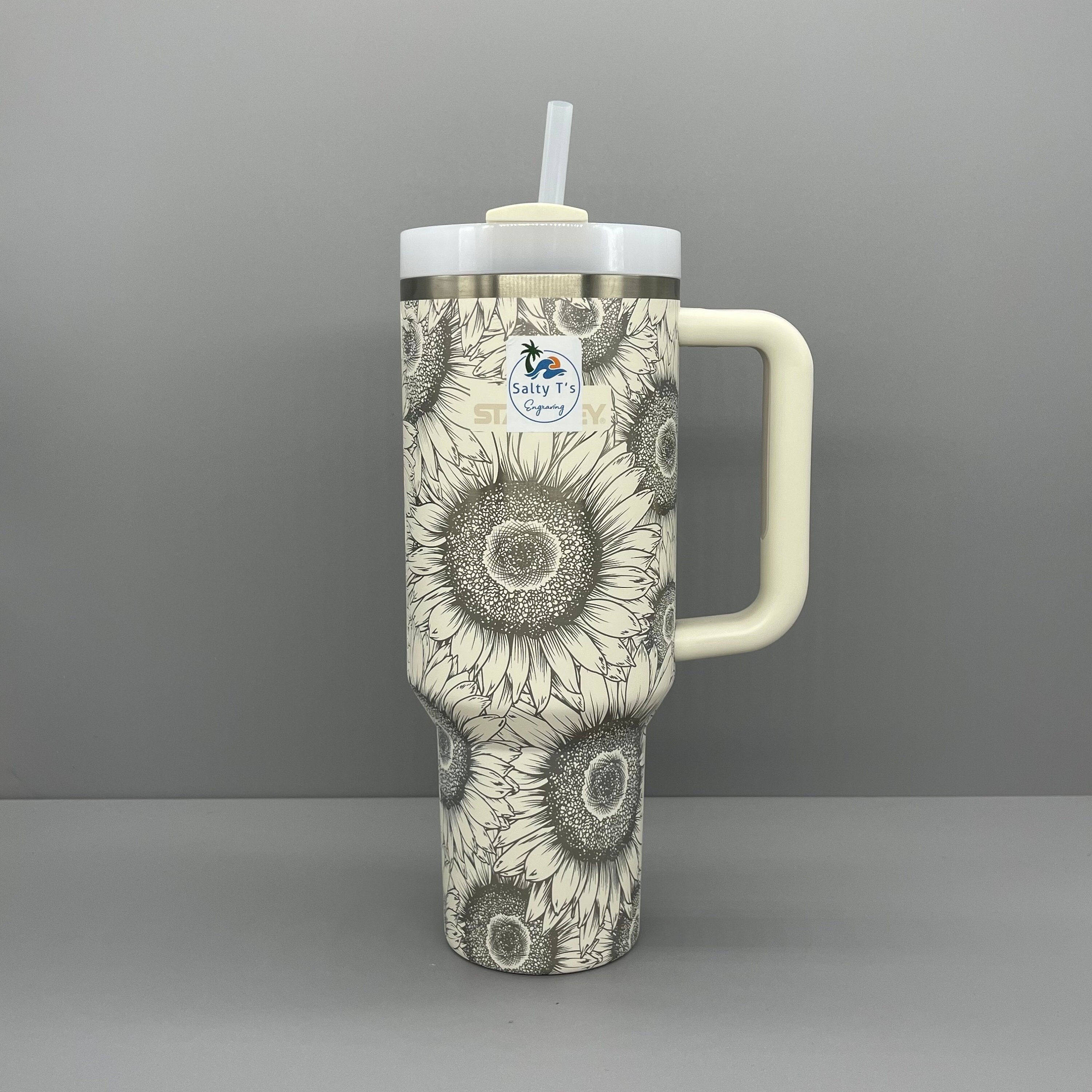 40oz Sunflower Print Stanley Style Cup with Handle - 360 degree engrav –  Wrinkle Dogs