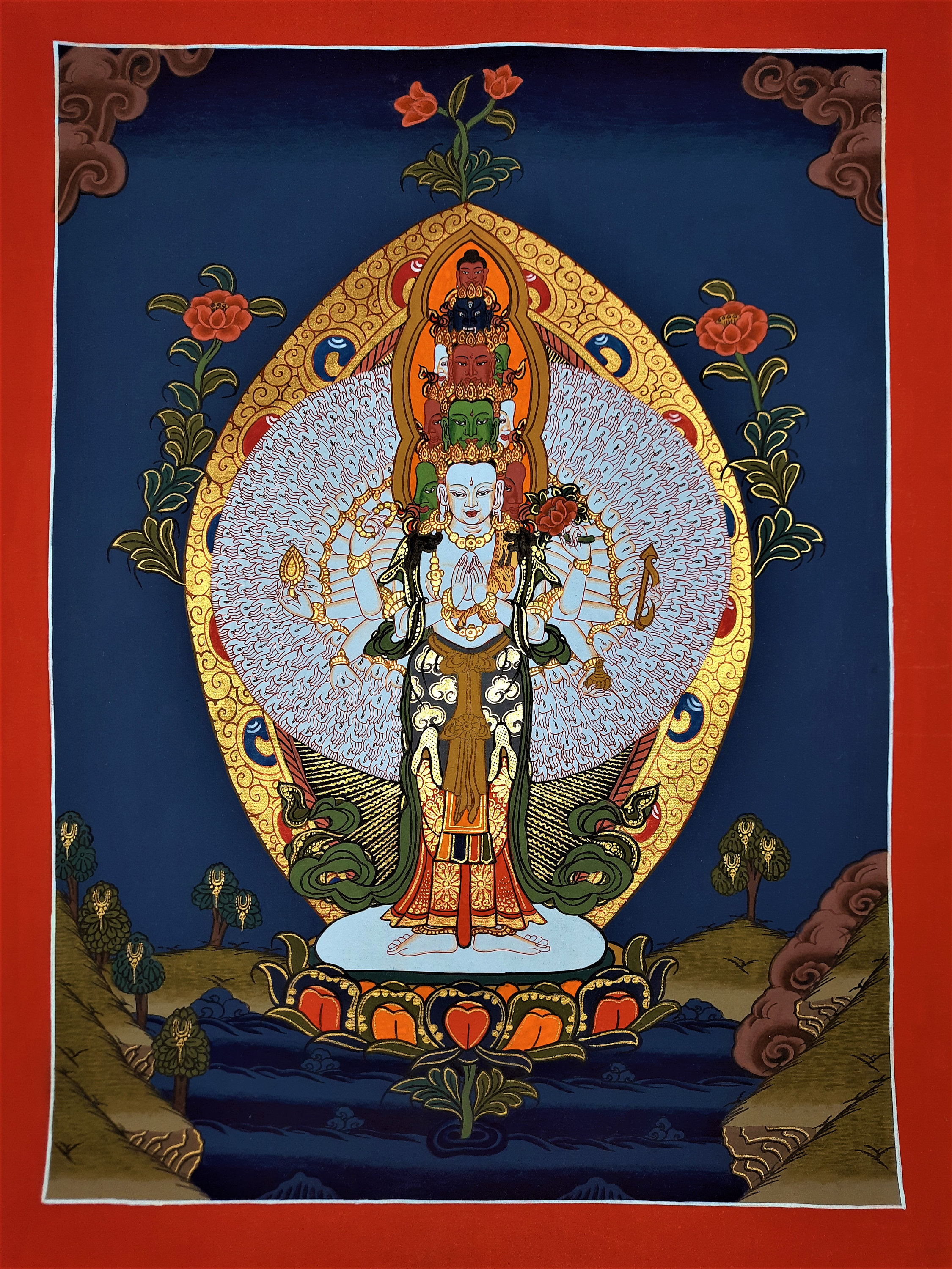 Avalokiteshvara Hand Painted Tibetan Thangka Painting Made in Etsy UK
