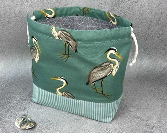 Project bag size. L - "Heron" / knitting / bobble bag / knitting bag / drawstring bag / handicraft bag / project bag