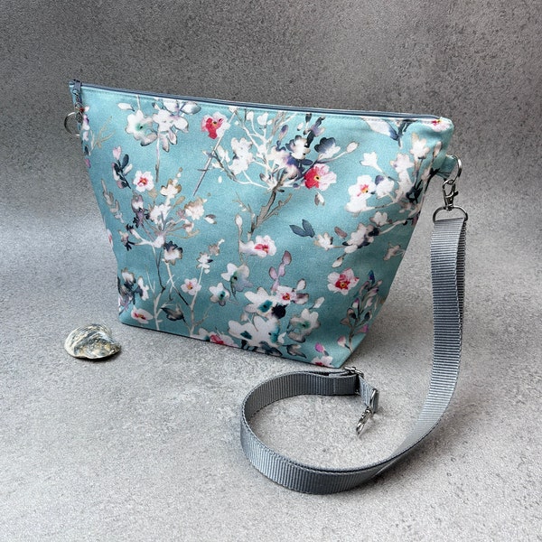 Project bag / shoulder bag Gr. L "Cherry Blossom" with infinitely adjustable carrying strap - handicraft bag and shoulder bag