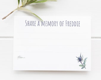 Thistle Funeral Memory Cards | PRINTED | Pack of 25+ Cards| Share A Memory Cards | In Loving Memory Cards| Celebration of Life |