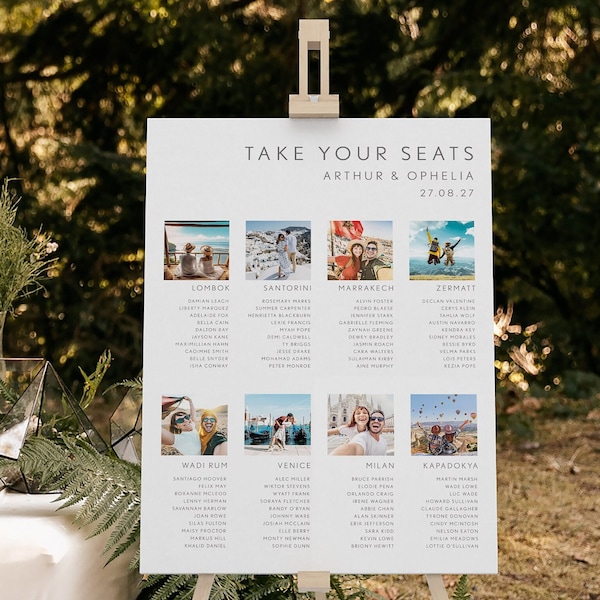 Photo Wedding Table Plan | Seating Plan With Photos | Travel Photo Wedding Table Plan | Destination Photo Seating Chart | Photo Wedding Plan