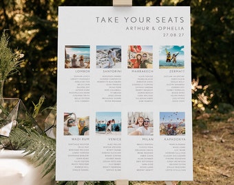 Photo Wedding Table Plan | Seating Plan With Photos | Travel Photo Wedding Table Plan | Destination Photo Seating Chart | Photo Wedding Plan