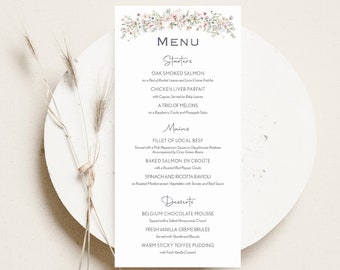 Wild Flower Wedding Menu Card | Pink Wildflower Table Menu | Guest Menu Card | Dinner Menu | Personalised Menu | Meadow Wedding | PRINTED