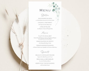 Eucalyptus Wedding Menu Card | Green Leaf Table Menu | Dinner Menu | Wedding Breakfast Menu | Personalised Menu | Guest Menu Card | PRINTED