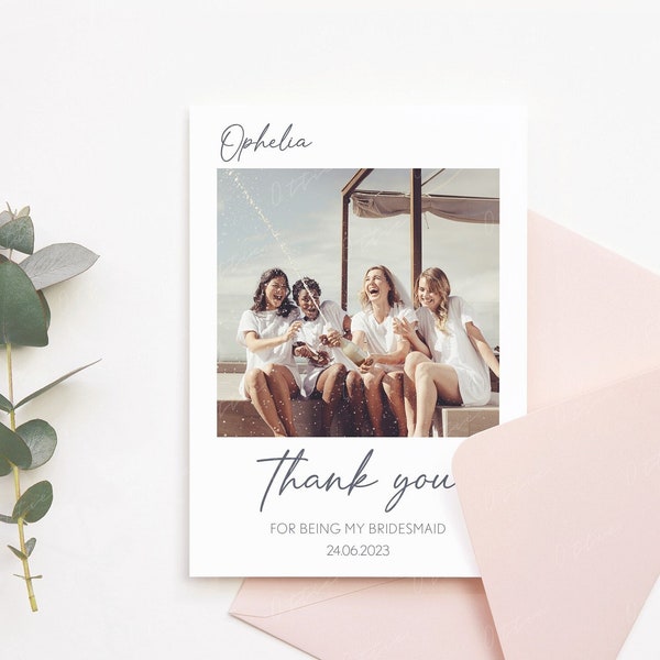 Wedding Thank You Cards, Bridesmaid Thank You Card, Polaroid Wedding Thank You Card, Wedding Thank You Card With Photo, Flower Girl Page Boy