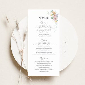 Bruiloft Menu Kaart | Floral Lily Table Menu | Diner Menu | Bruiloft Ontbijt Menu | Gepersonaliseerde menu-| Gastenmenukaart | GEDRUKT