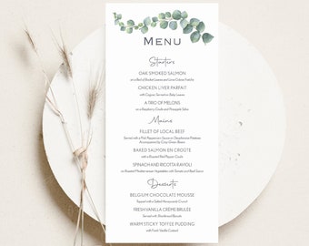 Carte Menu Nozze Eucalipto / Menu Tavolo Botanico / Menu Cena / Menu Colazione di Matrimonio / Menu Personalizzato / Carta Menu Ospite / STAMPATO