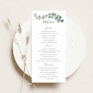 Eucalyptus Wedding Menu Cards | Botanical Table Menu | Dinner Menu | Wedding Breakfast Menu | Personalised Menu | Guest Menu Card | PRINTED