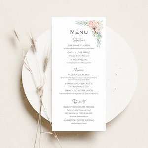 Wedding Menu Card | Peach Pink White Table Menu | Dinner Menu | Wedding Breakfast Menu | Personalised Menu | Guest Menu Card | PRINTED