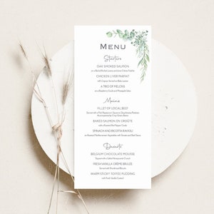 Cartão do menu do casamento | Menu Mesa Folha Verde | Menu Jantar | Menu de café da manhã de casamento | Menu Personalizado | Cartão do menu do convidado | IMPRESSO