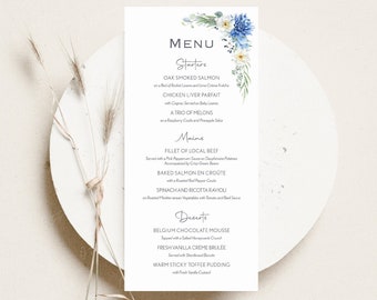 Wedding Menu Card | Blue Floral Table Menu | Dinner Menu | Wedding Breakfast Menu | Personalised Menu | Guest Menu Card | PRINTED