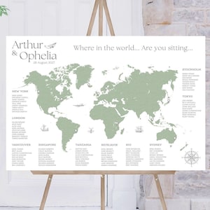 Wedding World Map Table Plan | Where in the World are you sitting | Travel Themed Wedding | Seating Chart | Destination Wedding Sign