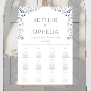 Blue Pink Wildflower Table Plan | Wild Flower Table Plan | Wedding Seating Chart | Reception Sign | Seating Chart | Wedding Signs |Printed