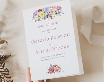 Wildflower Order of Service Booklet, Floral Style Wedding Programme, Wedding Ceremony Cards, Colourful Summer Wedding, Meadows in Bloom
