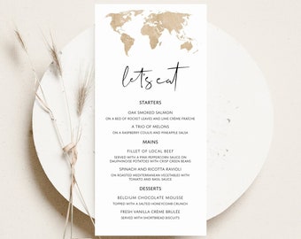 Travel Themed Wedding Menu Card | Guest Wedding Menu | Destination Wedding Table Menu | World Map Wedding | Wedding Breakfast | PRINTED