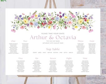 Floral Wedding Table Plan, Colourful Wedding Seating Plan, Wildflower Seating Chart, Spring Summer Wedding, Meadow in Bloom